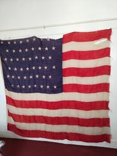 Vintage 48 Star US American Flag Sewn Cotton Linen Fragment Red White Blue Antiq picture
