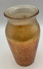 Vintage Jeannette Marigold Carnival Glass Vase Tree Bark 7