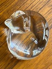 Steuben Clear Crystal Signed Sleeping Cat Paperweight Gently Used picture