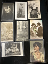 8 Postcard Lot Of Antique 19- 20th century Men Women Children Family Group Photo picture