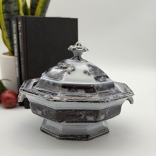 Antique Flow Black Mulberry Tureen P.W. & Co. Transferware Octagonal Ironstone picture