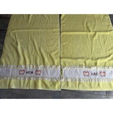 JCPenney Bath Towel Set Vintage Lace Hearts 70s NWOT Cottagecore Mom Dad Yellow picture