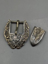 VTG Sterling Silver & 14k Yellow Gold Mexican Ladies Western Belt Buckle Set picture