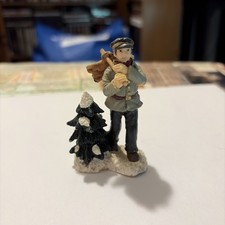 Boy Carrying Wood Bundle Polyresin Figurine Rare Retired read Description  picture