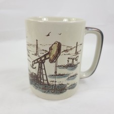 Vintage Otagiri Japan Oil Well Pumpjack Ceramic Coffee Pen Cup picture