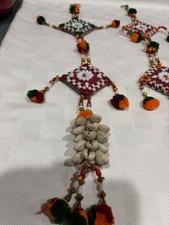 Vintage Handwoven Indian Toran Latkan Door Hangings Set Of 4 Cowrie Shell picture