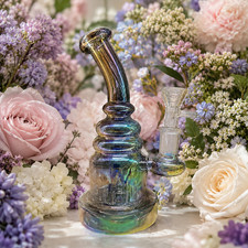 Midnight Prism Chrome Bent Neck Glass Water Pipe Internal Percolator 8 inc picture