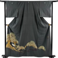JAPANESE KIMONO IROTOMESODE DEEP GREEN 159cm 5 ft 3 in PURE SILK AA12199 picture