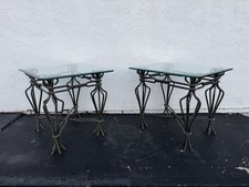 Vintage Pueblo Italian Heavy Solid Handmade Iron Glass Top End Tables. picture