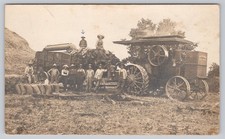 RPPC Steam Threshing Machine Farm Crew Agricultural Tractor Real Photo Postcard picture