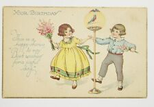 Antique Victorian Happy Birthday Postcard Little Girl And Boy 1910s Unposted  picture