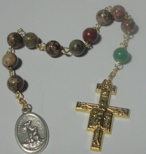 Handmade in USA St Francis of Assisi One Decade Rosary w/ Natural Gemstone Beads picture