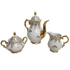 Bavaria Gareis Germany Gold Finish Teapot, Creamer, Sugar Bowl with Lids Roses picture