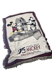 VTG Disney 75 Years Mickey Blanket Throw 67” x 46” Fringed Made USA New Open Box picture