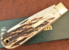 VINATGE LL BEAN MADE IN USA AWESOME STAG HUGE JUMBO BULLET TRAPPER KNIFE (36387) picture