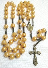 Antique French Rosary 1800's Nun Priest Orange 8mm Prosser Bead Wearable RARE picture