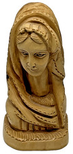 Virgin Mary Madonna Blessed Statue Hand Carved Holy Land Olive Wood Bust 5