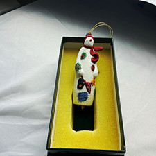 Lang & Wise Patchwork Snowman Ceramic Hanging Bell Ornament 1999 Boxed picture