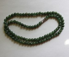 100% Natural Untreated Grade A Oily Green JADE Beads Necklace, 19 Inches #N048 picture
