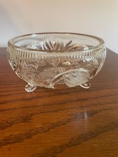 Vintage Footed Etched Lead Crystal Bowl W-5