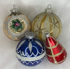 Mixed Lot 4 Vintage Blown Glass Embellished Christmas Ornaments (Germany) picture