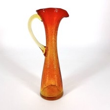 Vintage Kanawha Vase Pitcher Ewer Crackle Glass Amberina MCM 8” Tall picture