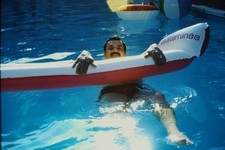 c1980's 35mm Slide, Man Inflatable Raft Swimming Pool Méditerranée Water picture