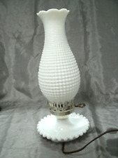 Vtg Candlewick Base White Milk Glass Electric Lamp Table CornCob Shade Bedroom 2 picture
