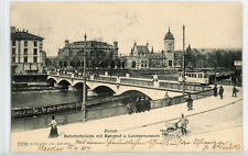 Train Station, Bridge, Swiss National Museum, Zurich, Switzerland 1907 postcard picture