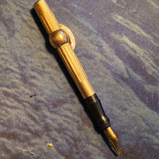 Conklin Crescent Vintage Metal Fountain Pen Gold Trim Gold Nib Black Ink picture