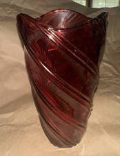 FTD Ruby Red Swirl Pattern Glass Vase Heavy 8” picture