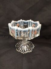 Fenton Clear Opalescent glass Compote Pedestal Dish Handpainted Signed WC Smith  picture