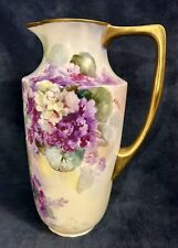 Vtg JP Jean Pouyat Limoges France #25 Hand Painted Tankard Pitcher Flowers 12”H picture