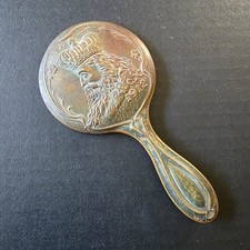 Antique Rex 1912 Hand Mirror New Orleans MARDI GRAS Krewe Favor Patina Brass picture