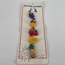 Vintage 5 Piece FRUIT Buttons Covers Grape Peach MCM Retro Cute Colorful picture