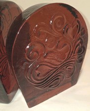 Blenko Glass Amber Bookends Twisted Hearts Pair VTG Wayne Husted Design UV Glow picture