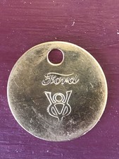 RARE 1.25” Vintage Ford V8 Brass Keyring Tag Model A 32 Imperfect Antique Stamp picture