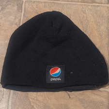 Pepsi Black Knit Beanie Hat with Logo Patch - Soda Advertising Hat picture