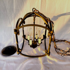 Black Wrought Iron Light Fixture Ceiling Swag Square 4 bulbs Vintage Rustic picture