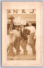 K60/ Interesting RPPC Postcard c1910 Gas Station Gas Pump 11cents Men 453 picture