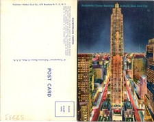 New York City NY. Rockefeller Center Building At Night Show Place Postcard 57733 picture
