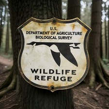 Vintage Wildlife Refuge Porcelain Sign US Department Of Agriculture USA Gas Oil  picture