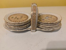 Vintage Lenwile Ardalt Japan Porcelain Zodiac Coasters Complete Set 12 w/ Caddy picture