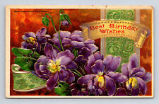 BAMFORTH Artist Heymann Birthday Violet Flowers Clover Banner Gilded Postcard picture