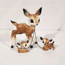 Vintage Big Eye Doe Mother Deer 2 Chained Baby Fawn Figures Japan picture