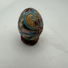 Small Cloisonné Egg  Floral Art Gold Filigree With Stand picture