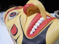 VINTAGE NW COAST  HAND CARVED + PAINTED MASK - HORSEHAIR - CLEAN + NICE picture