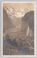 1914 Lauterbrunnen Valley Switzerland RPPC Wengen Waterfalls Mountains Postcard picture