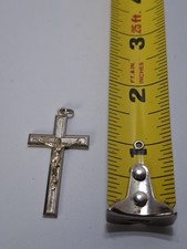 Vintage Two-Tone Sterling Silver Crucifix Cross Pendant INRI Jesus Catholic... picture