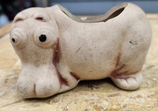 Vtg Small Ceramic Hippo Planter Matte Unfinished Clay Hippopotamus Match Holder  picture